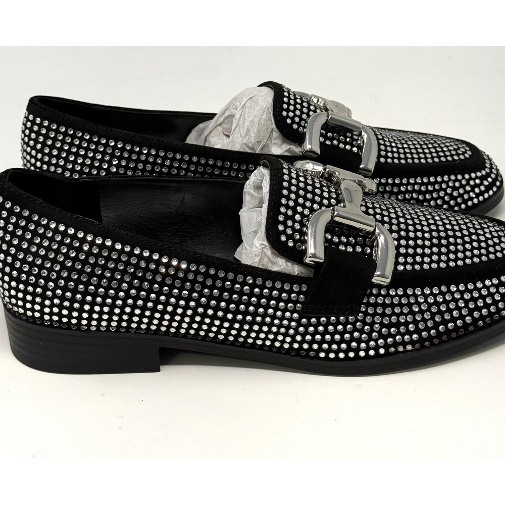Nine West Women's 7M Black Rhinestone Lilma Horsebit Loafers SlipOn Dress Flat - Picture 4 of 13